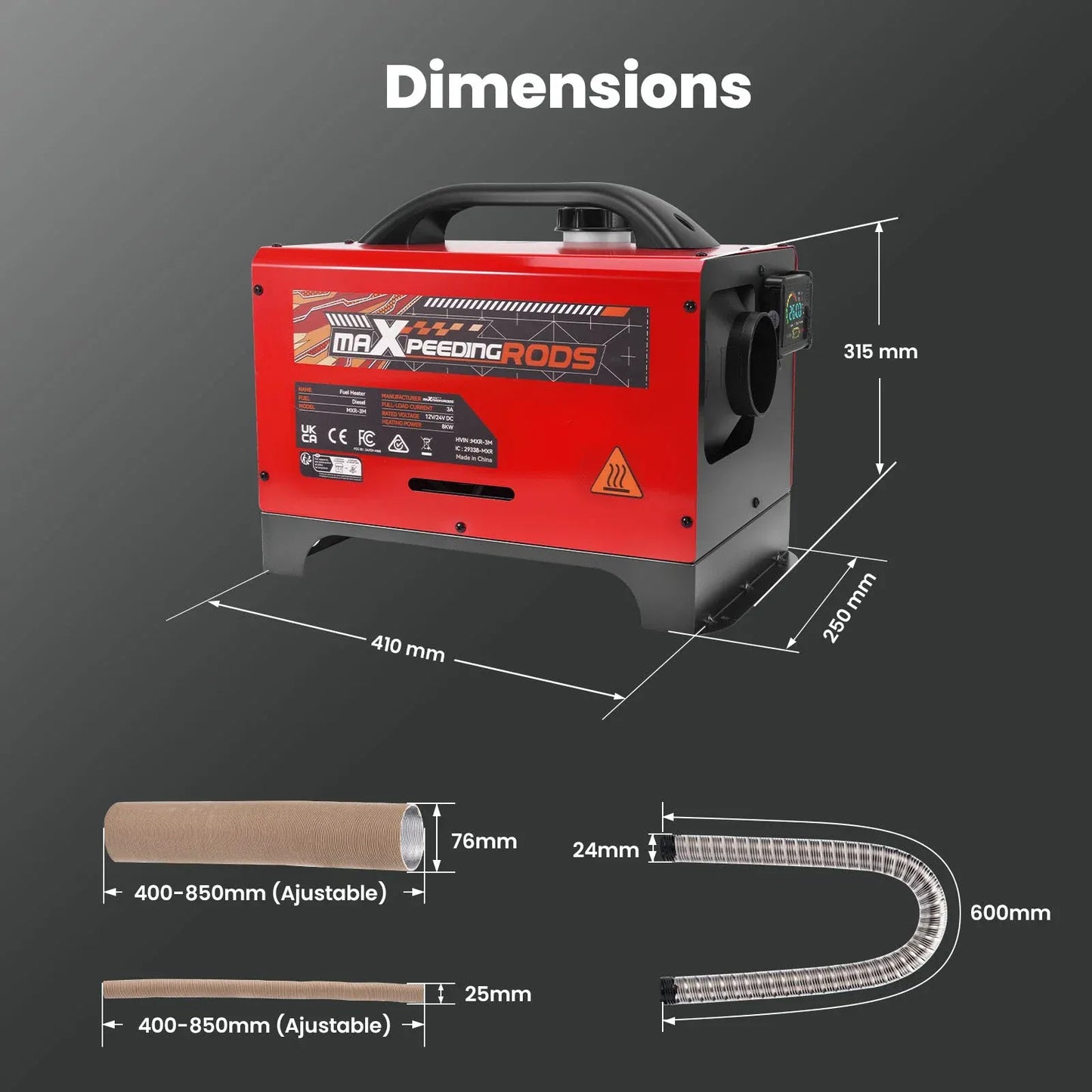 Outback Pro 8KW Portable Diesel Air Heater Compact– 12V Bluetooth LCD + APP Control